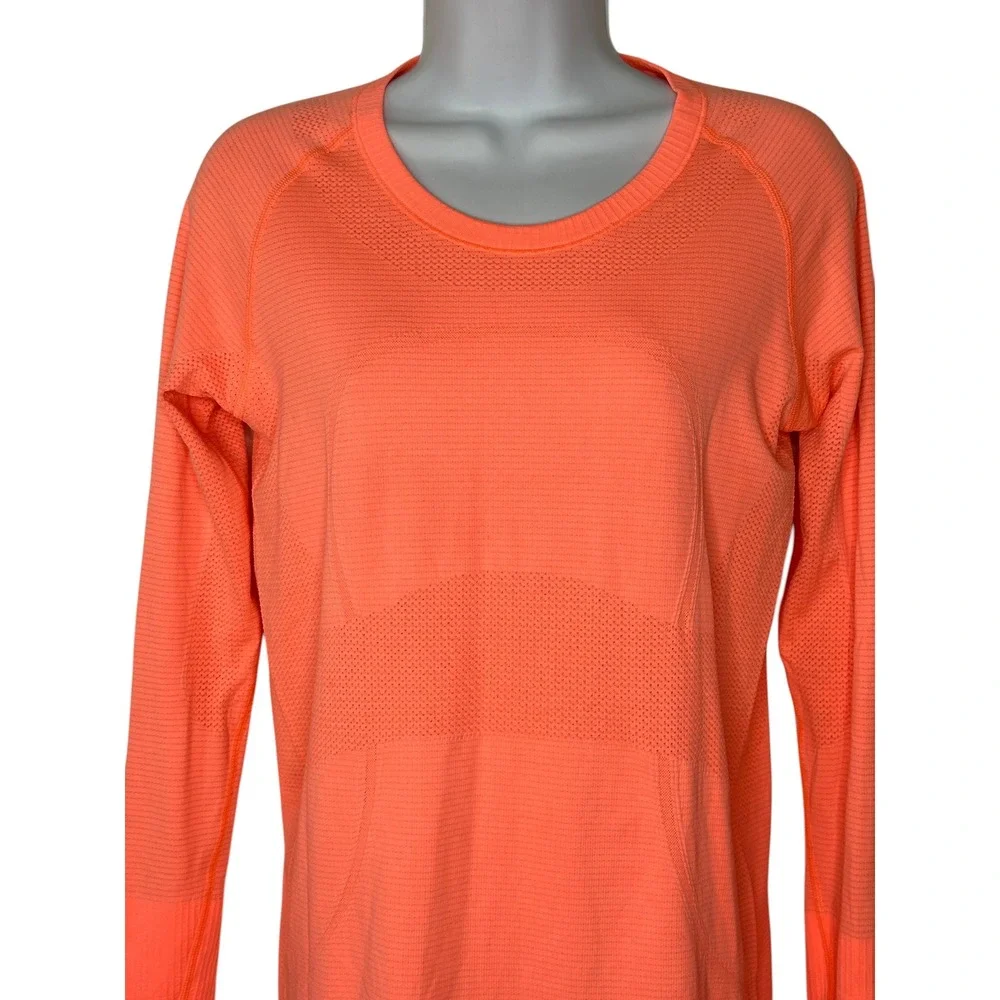 lululemon Swiftly Tech Long Sleeve 2.0 SZ 8 Coral Peach Athletic Running Shirt - Picture 4 of 7